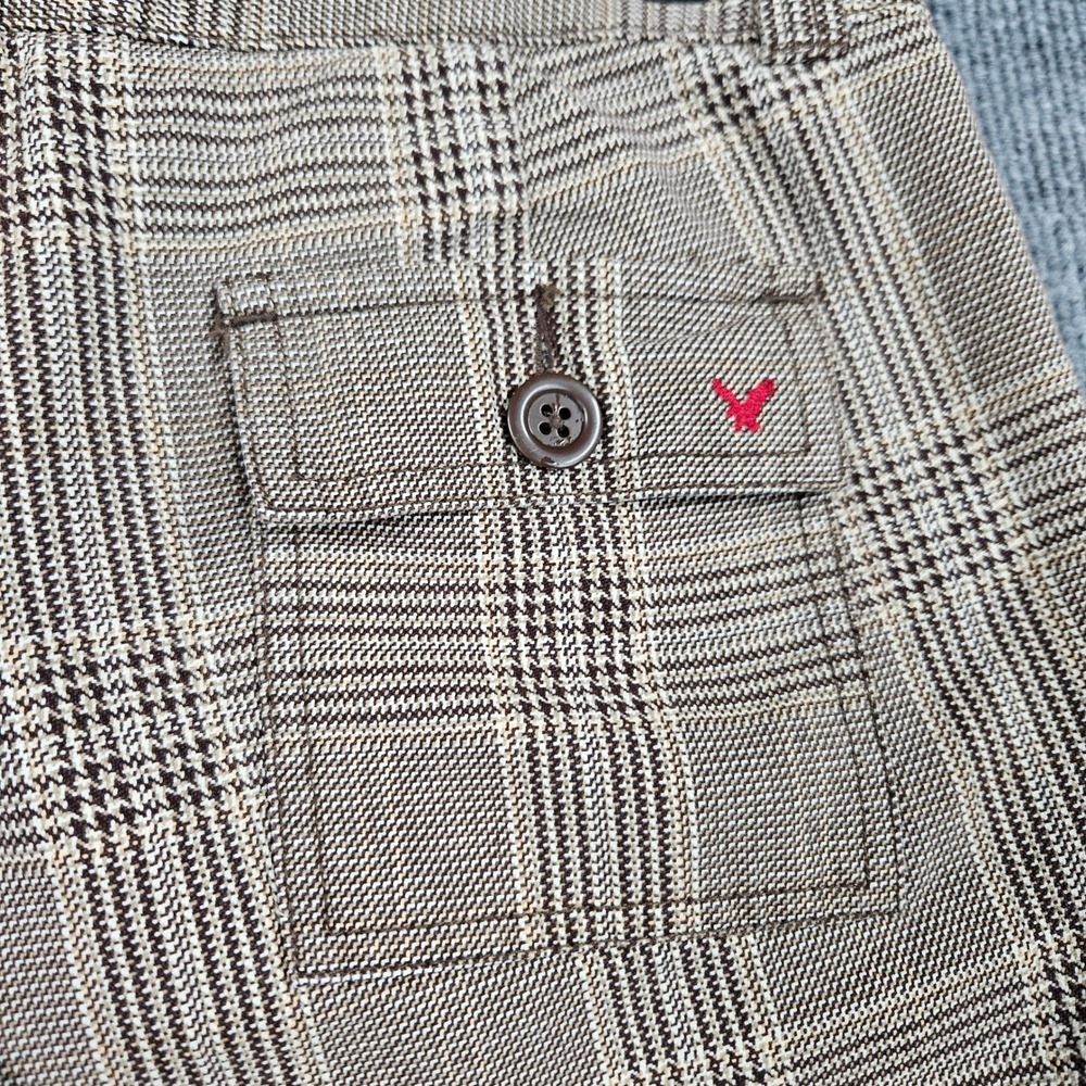 American Eagle Plaid Crop Pants Womens 4 Tan Brown Wide Leg Cuffed Academia - Picture 6 of 6